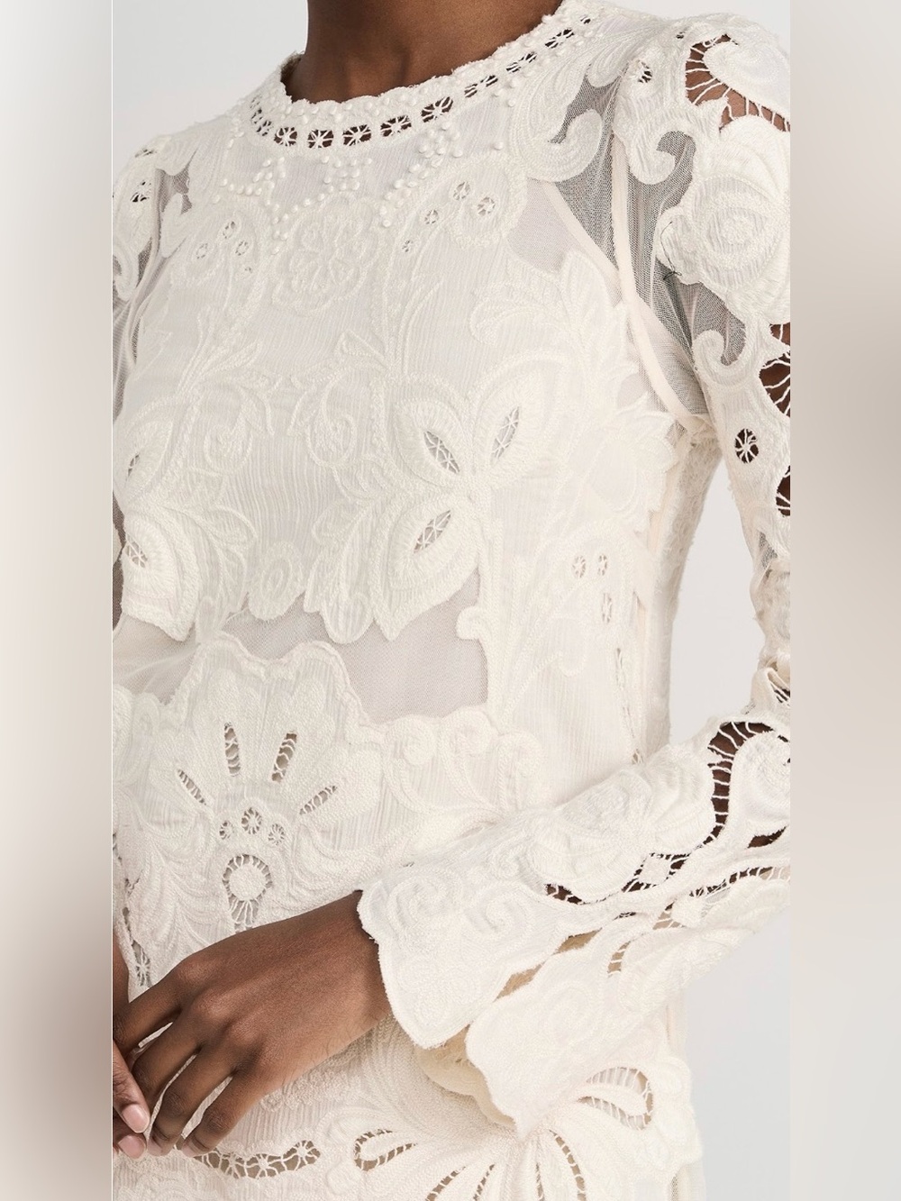 Sea New York White Cream Lace Long-Sleeve Lysa Embroidered Mini Dress - Picture 4 of 16
